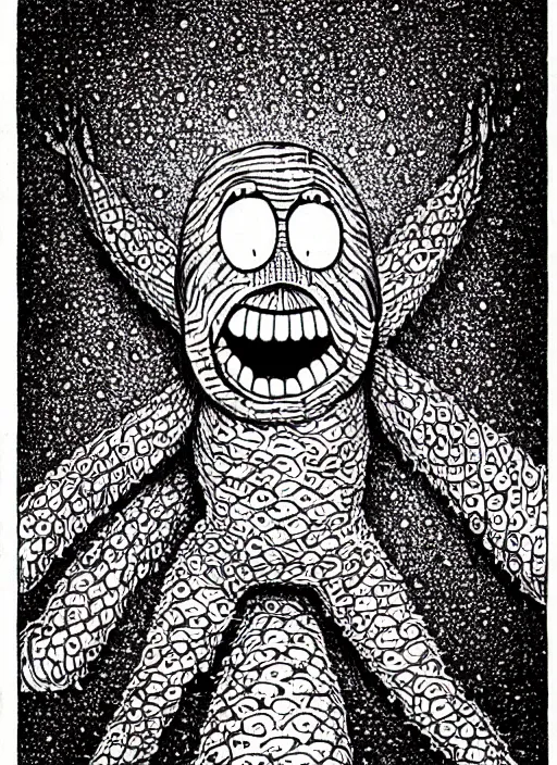 Image similar to junji ito style patrick star, intricate, highly detailed, illustration, art by junji ito, junji ito