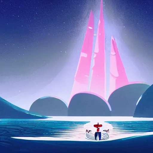 Image similar to sea under starry sky, animated film, stylised, illustration,, fantasy art, 2 d game art, by eyvind earle, scott wills, genndy tartakovski, roman shipunov, etienne hebinger, atey ghailan, cgsociety, cynical realism