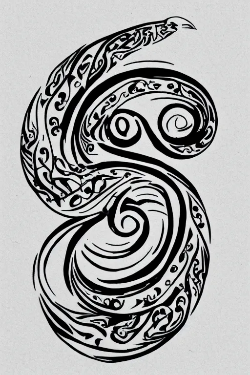 Image similar to a simple tattoo design of flying birds in a 8 shape spiral, black ink, logo