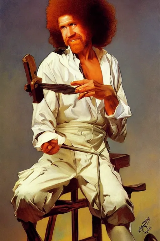 Image similar to bob ross artwork by j c leyendecker