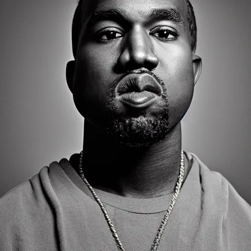 Image similar to the face of young kanye west wearing yeezy clothing at 2 4 years old, black and white portrait by julia cameron, chiaroscuro lighting, shallow depth of field, 8 0 mm, f 1. 8