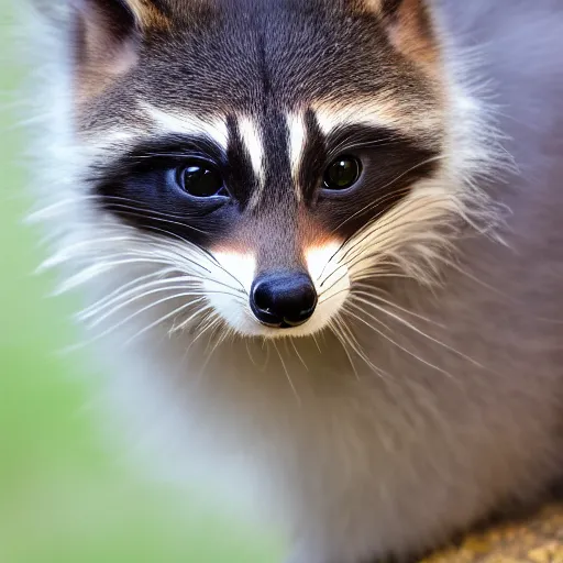 Image similar to detailed, professional photo of a cat / racoon hybrid, taken with my nikon d 3