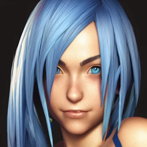 Image similar to photo realistic image of aqua from kingdom hearts, stunning 3 d render inspired art by istvan sandorfi and greg rutkowski, perfect facial symmetry, realistic, highly detailed attributes and atmosphere, dim volumetric cinematic lighting,