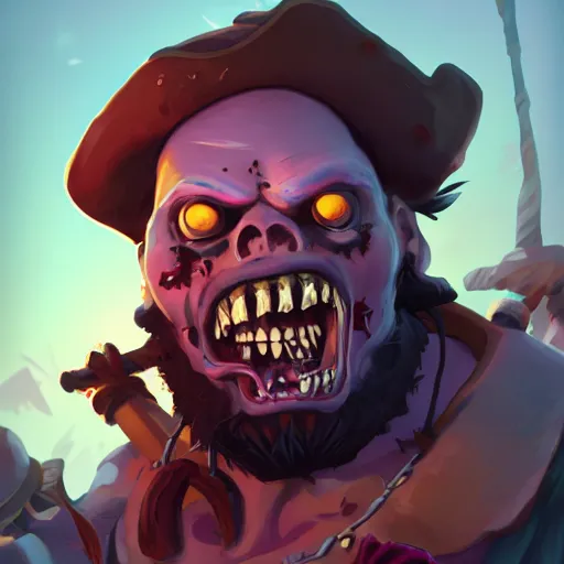 Image similar to portrait of the zombie pirate lechuck, big black beard, rotten skin, mattepainting concept blizzard pixar maya engine on stylized background splash comics global illumination lighting artstation lois van baarle, ilya kuvshinov, rossdraws