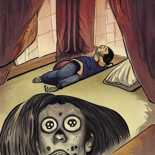 Image similar to the monster under the bed, horror art