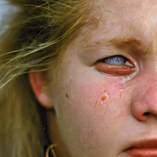 Image similar to a candid extreme closeup portrait of an expressive face of a crying young woman by annie leibovitz