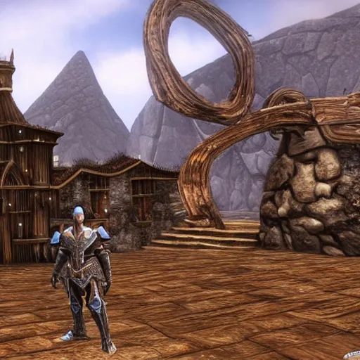 Image similar to megamind dreamworks in whiterun, skyrim, tamriel, elder scrolls, adventuring gear, highly detailed