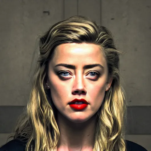 Image similar to amber heard in prison uniform handcuffed, ultra realistic, canon 3 5 mm portrait photography, 8 k