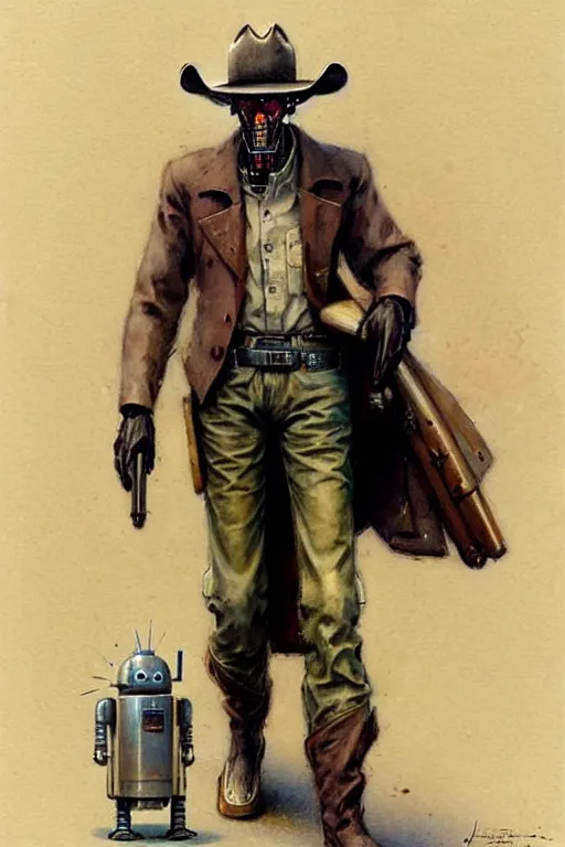 Image similar to ( ( ( ( ( 1 9 5 0 s retro future robot android west world cowboy. muted colors. ) ) ) ) ) by jean - baptiste monge!!!!!!!!!!!!!!!!!!!!!!!!!!!!!!