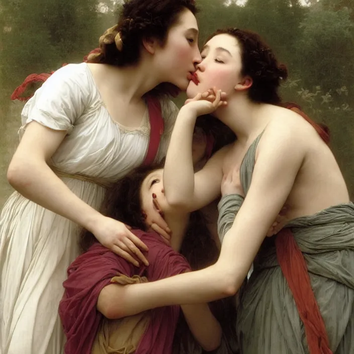 Image similar to jodie comer and sandra oh kiss by william - adolphe bouguereau