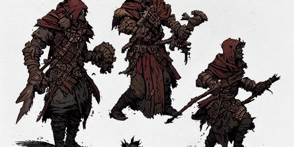 Image similar to warrior character design, idle, colored, sprite, darkest dungeon, pc game, sideview, art by moebius and greg rutkowski.