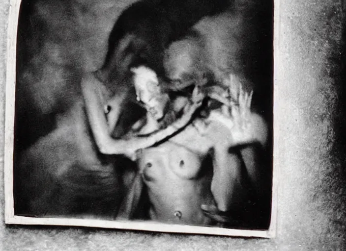 Prompt: a love scene from a feature film by leonora carrington, alejandro jodorowsky, roger ballen and nobuyoshi araki : : pagan occultism, magick ritual : : close - up shot : : anamorphic lens, kodakchrome : : 8 k