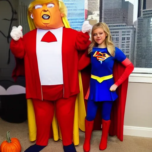 Image similar to fat donald trump dressed up as supergirl for halloween