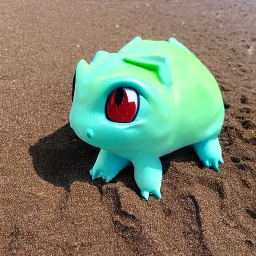 Prompt: Bulbasaur sunbathing on the beach