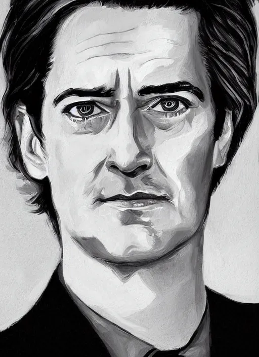 Prompt: portrait of kyle maclachlan as dale cooper by hein heckroth