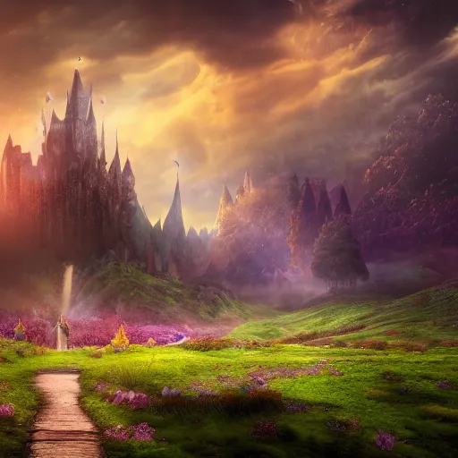Image similar to fantasy land, land of dreams, daniel conway, david noren, 4 k, cinematic