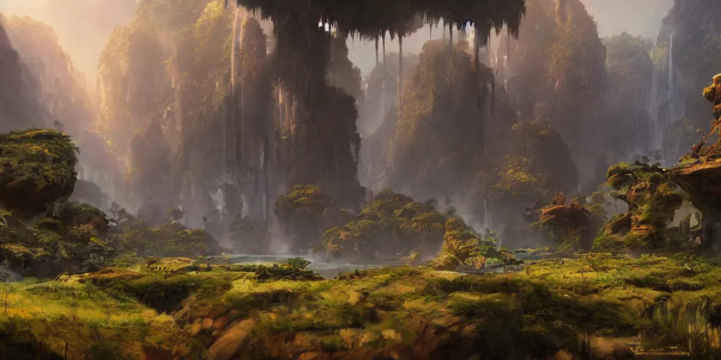 Image similar to an environmental concept art of avatar, highly detailed, environmental light, cinematic by francis tneh