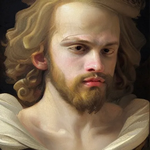 Image similar to A 17th century Baroque Painting of Maxmoefoe, grainy, realistic, hyperrealistic, very realistic, very very realistic, highly detailed, very detailed, extremely detailed, detailed, digital art, trending on artstation, detailed face, very detailed face, very detailed face, realism, HD Quality, 8k resolution, intricate details, body and head in frame, painting, oil painting, trending on deviantart, Baroque Painting