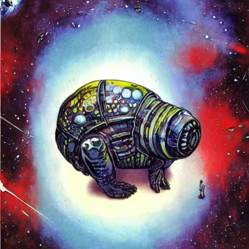 Prompt: the alien cosmic psychedelic tardigrade that awaits you at the end of all of space and time, by enki bilal