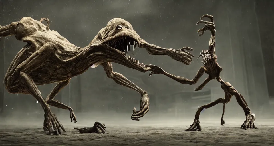 a grotesque, disfigured alien creature lunging itself | Stable Diffusion