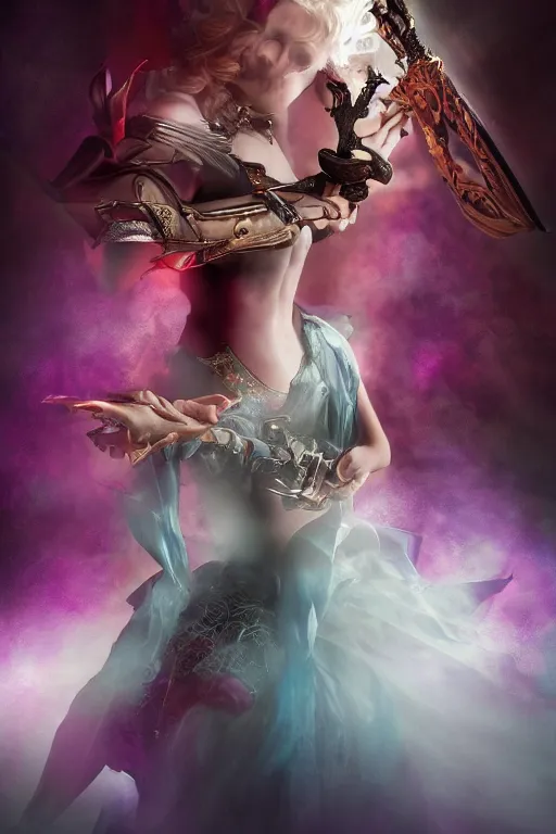 Image similar to the queen of dreams wields the nightmare weapon, cinematic lighting, various refining methods, micro macro autofocus, ultra definition, award winning photo