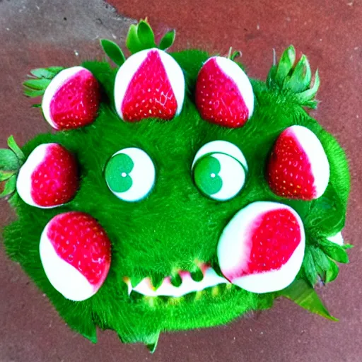 Image similar to strawberry creature with multiple eyes