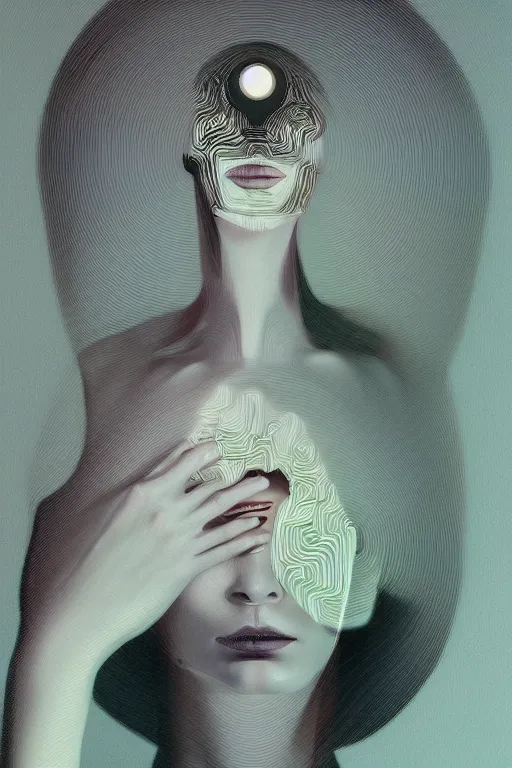 Image similar to woman wearing oculus and digital glitch head edward hopper and james gilleard, zdzislaw beksisnski, higly detailed