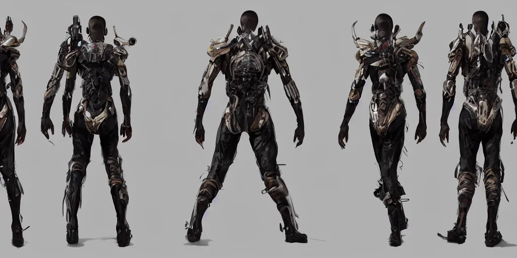 Prompt: african man, sci-fi, techwear, character concept, character reference sheet, front and side views, by Makoto Shinkai, Stanley Artgerm Lau, WLOP, Rossdraws, James Jean, Andrei Riabovitchev, Marc Simonetti, krenz cushart, Sakimichan, trending on ArtStation, digital art, character design, lou romano color scheme