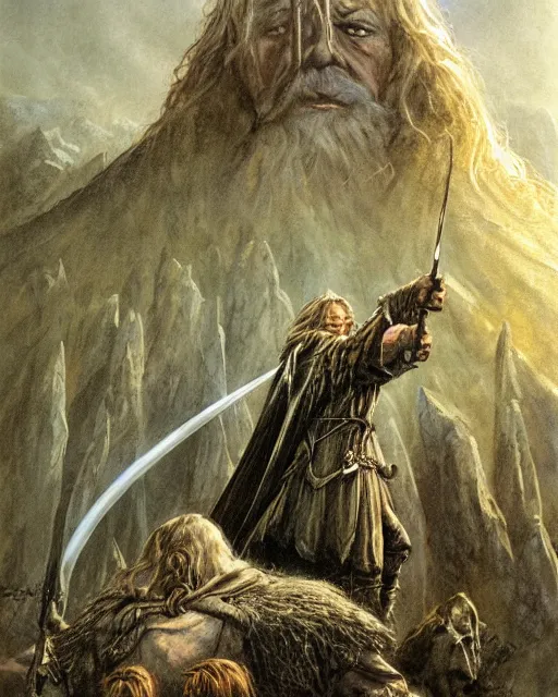 Prompt: the beautiful and professional cover art illustration by john howe for the 3 6 th edition of lord of the rings
