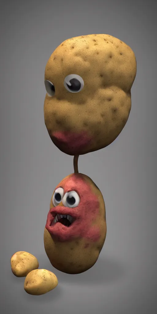 Image similar to 3 d rendered potato with scary face