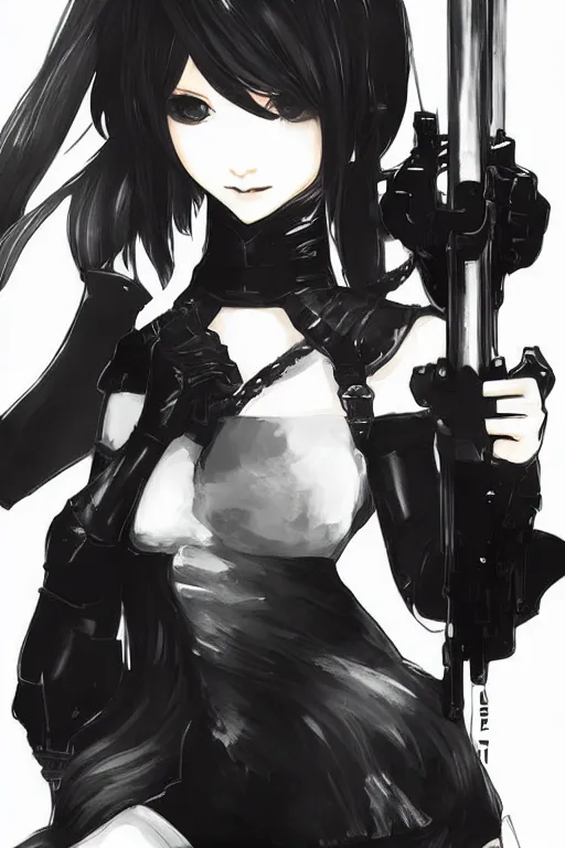 Image similar to a portrait of 2B from Nier Automata by Yoji Shinkawa