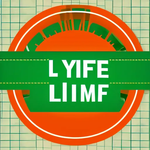 Prompt: l i f e typographic logo, vector, sharp, green on orange background,