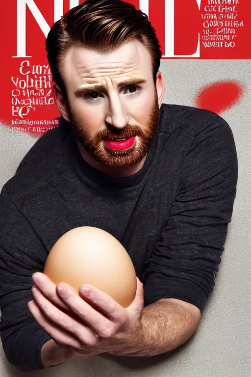 Prompt: chris evans peeks out of an egg, very detailed, published in the times magazine, 8 k