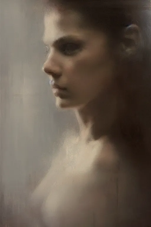 Prompt: detailed cinematic moody colors studio portrait of the melancholic memories of a sensual lady, high quality by jeremy mann, only one head single portrait