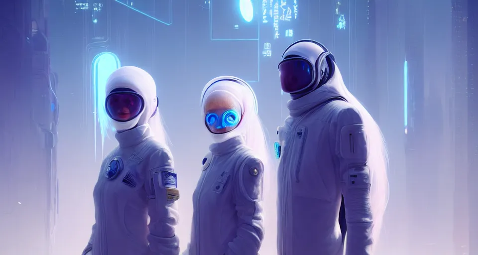 Image similar to portrait of yael shelbia and kang seul - gi, venus squid astronaut, burka, white hair, intricate design details. cyberpunk, rioter, by ruan jia and beeple. smooth gradients, deep space.