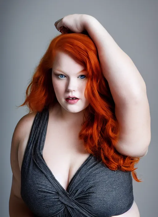 Image similar to Professional photography of a beautiful plus-size redhead model, portrait