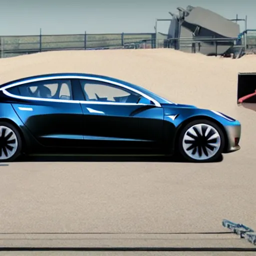 Image similar to I made the worlds biggest Tesla model 3, Mr. Beast video thumbnail