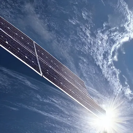 Image similar to a satellite orbiting the earth, solar panels out, photo