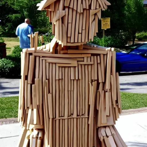 Image similar to statue made out of popsicle sticks, highly detailed