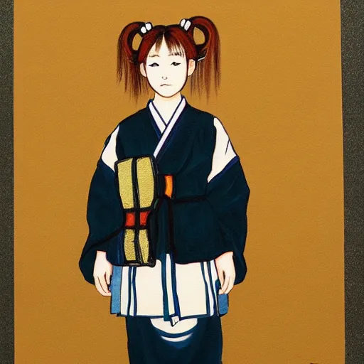 Image similar to a painting of Japanese schoolgirl, clothed, aesthetic