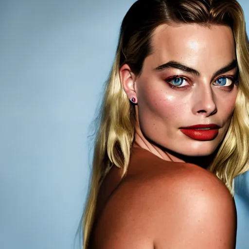 Image similar to a beautiful medium - shot of margot robbie, harley queen, beautiful natural backlight, bokeh, by terry richardson