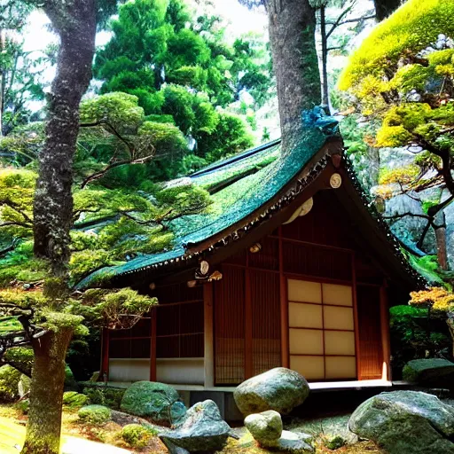 Prompt: very beautiful japanese house in the forest