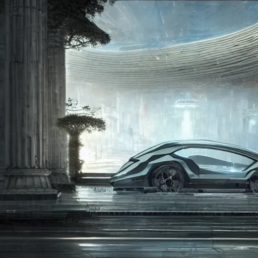 Image similar to sci-fi organic form car and wall structure in the coronation of napoleon painting by Jacques-Louis David in the blade runner 2049 film and point cloud digital billboard organic architecture forms artwork by caravaggio unreal engine 5 keyshot octane lighting ultra high detail ultra hyper realism 8k 16k in plastic dark tilt shift full-length view