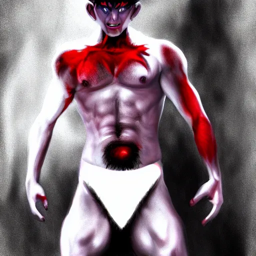 Image similar to fit male demon with white horns, young, careless, full body, still, photograph, digital painting, trending on artstation, masterpiece, in the style of JB Casacop