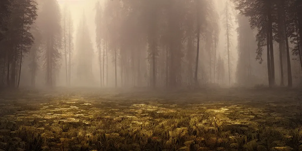 Prompt: highly detailed, intricate stunningly beautiful image of a forest , photorealistic, dusty and smokey, 8k, ethereal,matte painting, stunning atmosphere, morning,beautiful lit by Andrei Riabovitchev and Jacek Szynkarczuk and Zdzisław Beksiński