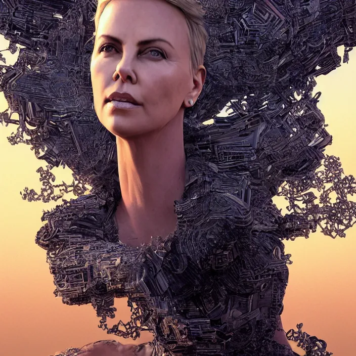 Prompt: Charlize Theron. intricate artwork. in black rock desert by Tooth Wu, wlop, beeple, dan mumford. octane render, trending on artstation, greg rutkowski very coherent symmetrical artwork. cinematic, hyper realism, high detail, octane render, 8k, iridescent accents