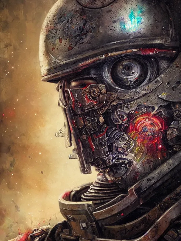 Prompt: art portrait of a space marine, decaying ,8k,by tristan eaton,Stanley Artgermm,Tom Bagshaw,Greg Rutkowski,Carne Griffiths,trending on DeviantArt,face enhance,hyper detailed,minimalist,cybernetic, android, blade runner,full of colour,