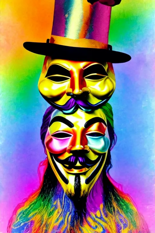 Image similar to guy fawkes mask, lisa frank + salvador dali,