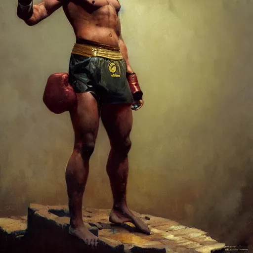 Image similar to anubis as a boxer ready to take on the world champ, 4 k, trending on artstation, by gaston bussiere, craig mullins, artgerm, greg rutkowski, alphonse mucha