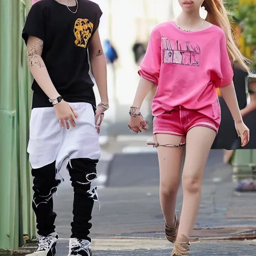 Image similar to justin bieber holding hands with Dahyun. They're So SO SO in love. paparazzi photo.